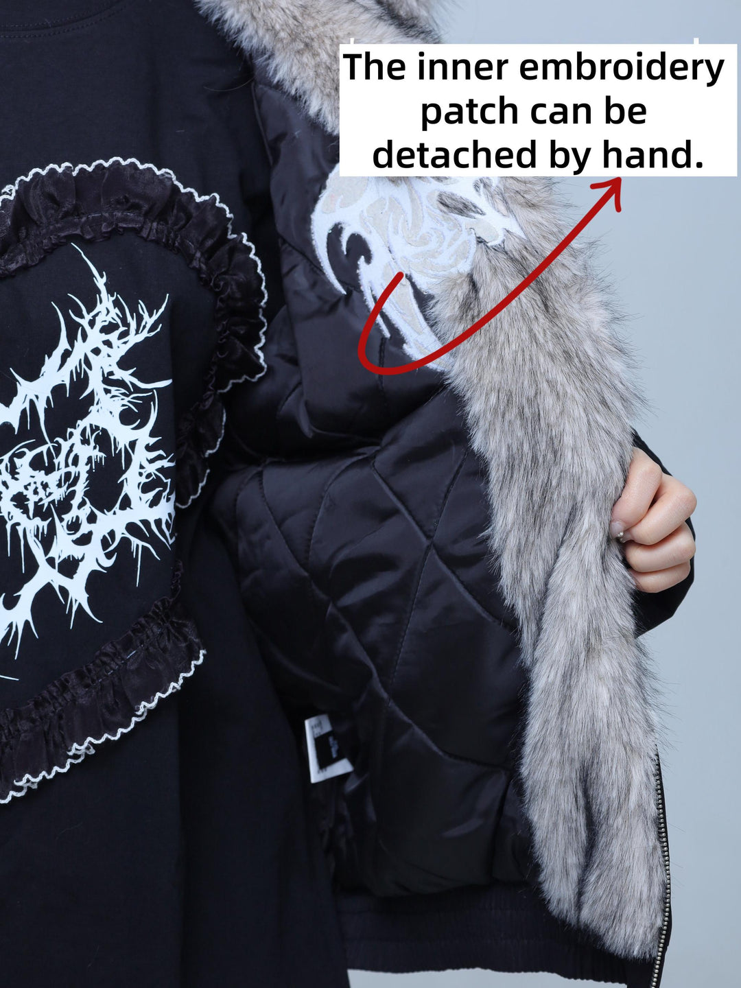 Gothic Waterproof Padded Jacket, Embroidered Pattern 44520:812649