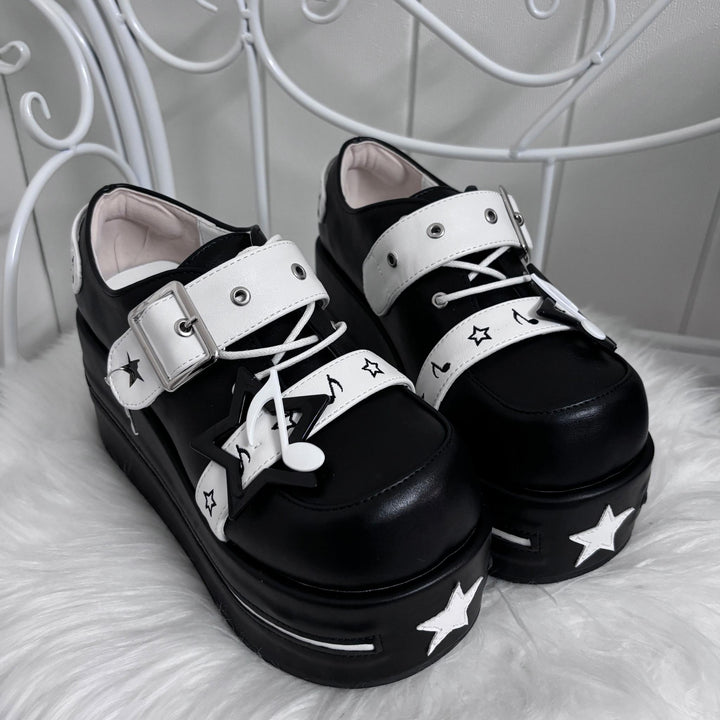 Punk Platform Shoes Gyaru Round-Toe Shoes Thick-Soled Shoes (Black / 34 35 36 37 38 39 40 41) 41578:706676