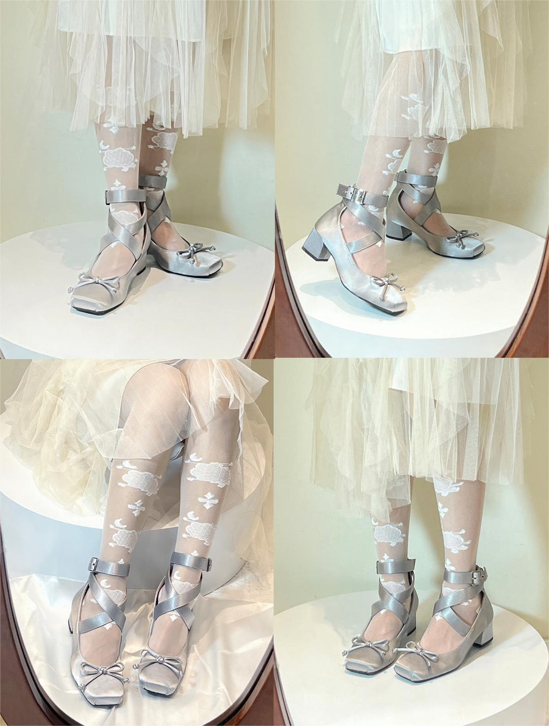 Lolita Shoes Ballet Style Square Toe Bow Heels Shoes 35592:543902 35592:543902