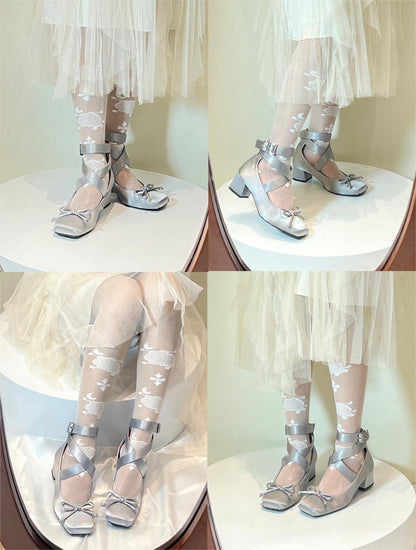 Lolita Shoes Ballet Style Square Toe Bow Heels Shoes 35592:543902