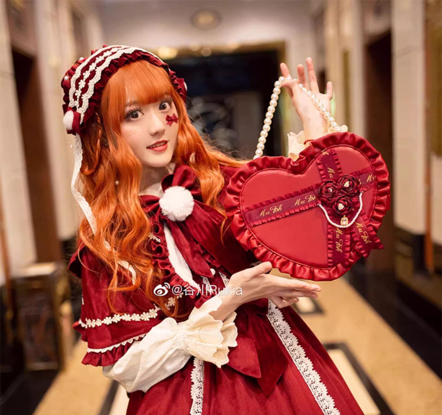 Lolita Handbag Heart Shaped Rose Crossbody Bag 35776:542074