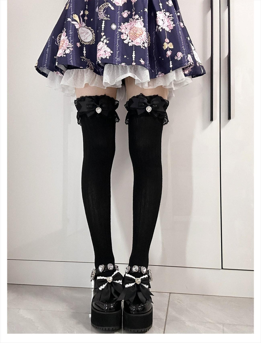 Jirai Kei Over-the-Knee Socks, Lace Cuffs 44008:793915