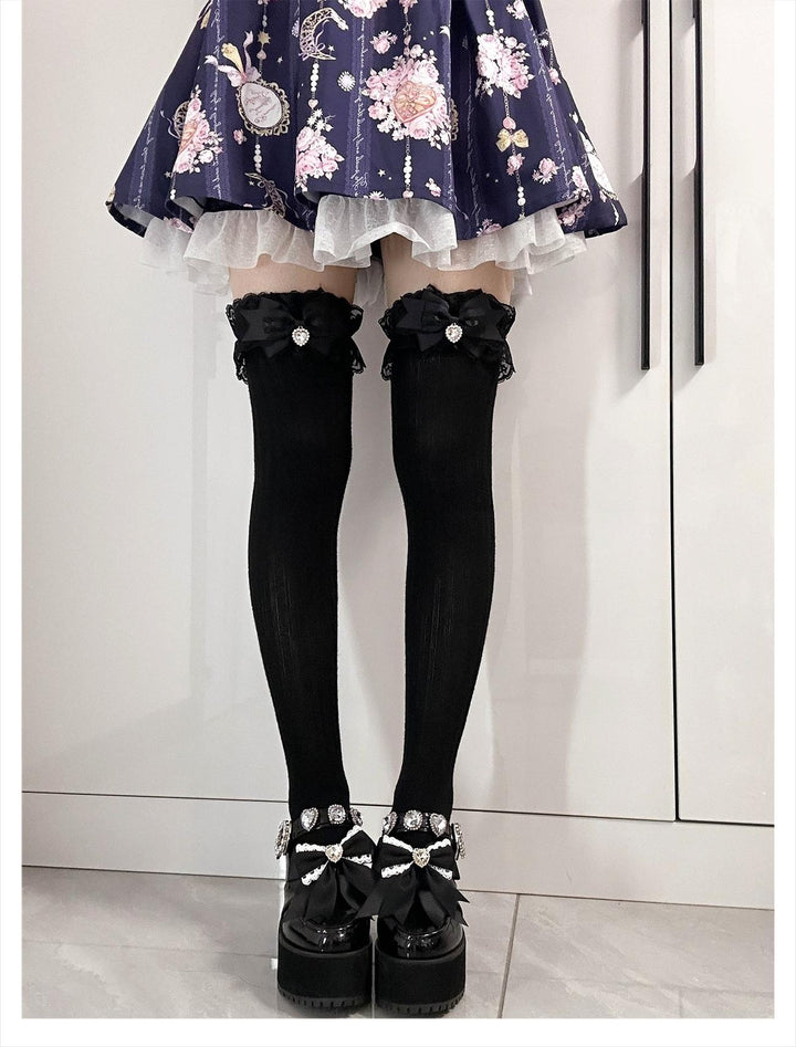 Jirai Kei Over-the-Knee Socks, Lace Cuffs 44008:793915