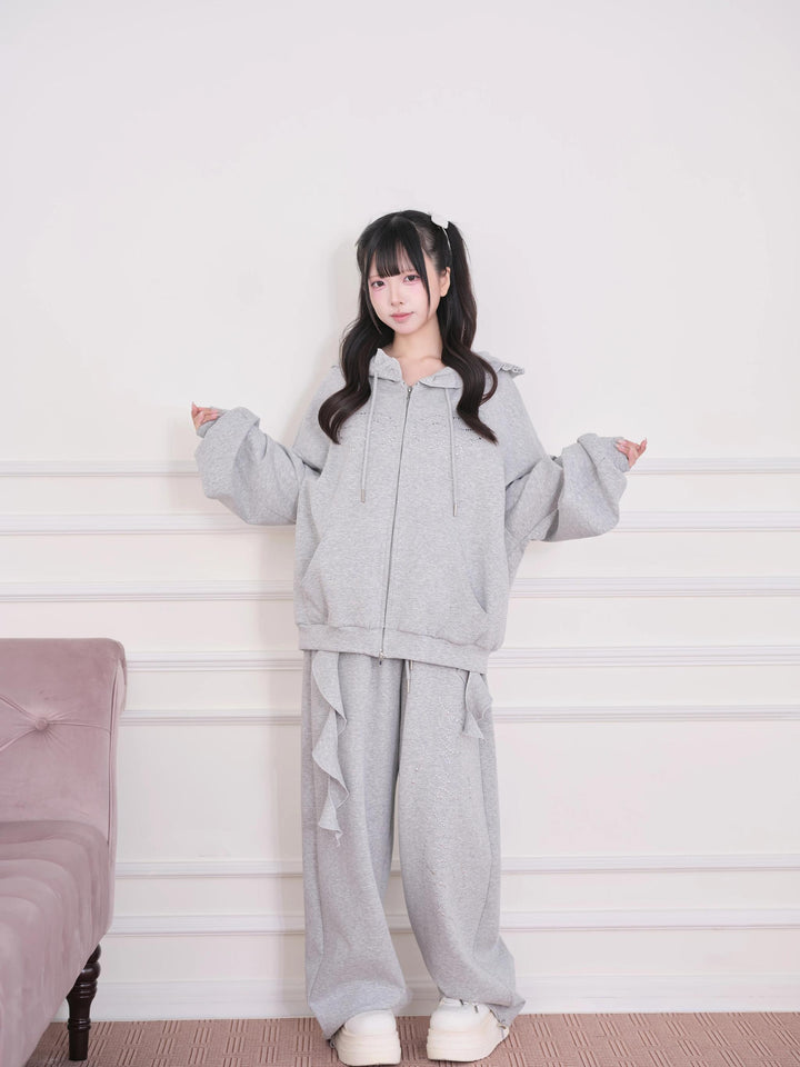 Sporty Hoodie Jacket 4-Piece Set, Hot-Fix Rhinestone 45857:865896