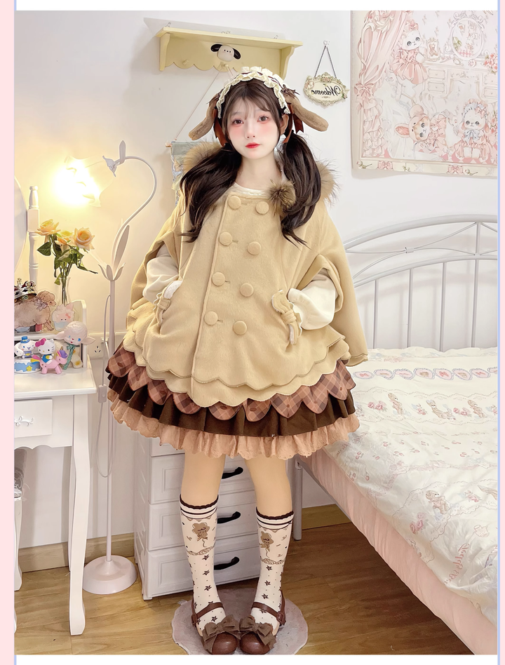 Sweet Lolita Coat Woolen Bat Sleeve Cape Plush Coat 41058:685266