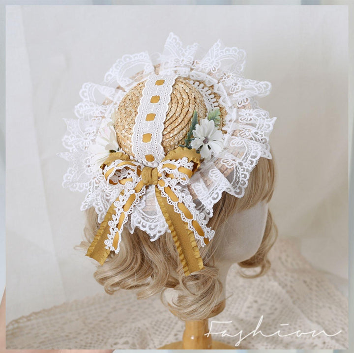 Mori Kei Straw Hat Lolita Strawhat Handmade Elegant Strawhat 36432:522344 36432:522344