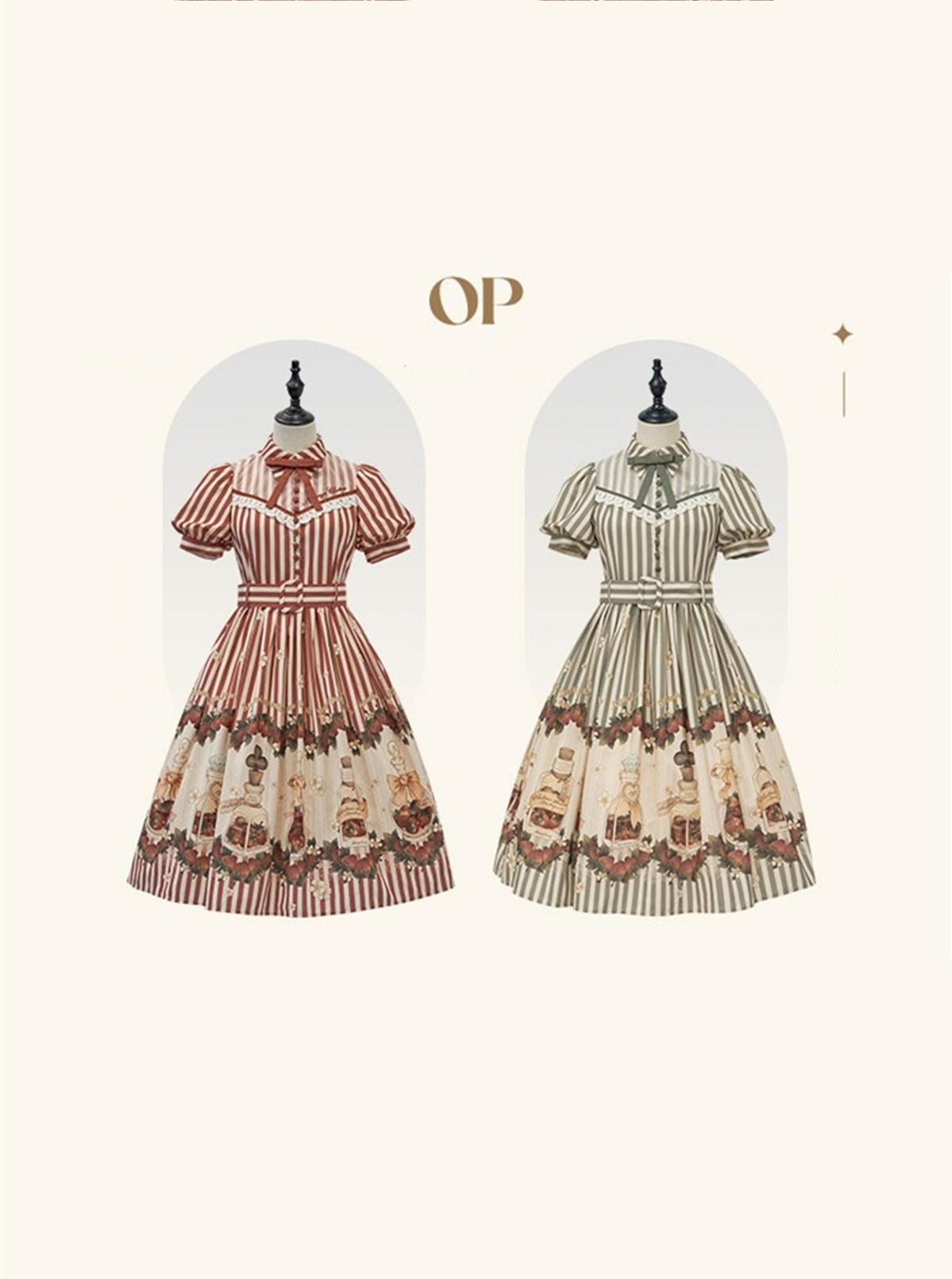 Retro Lolita Dress Strawberry Print Short Sleeve OP Embroidery Shirt 37248:558162