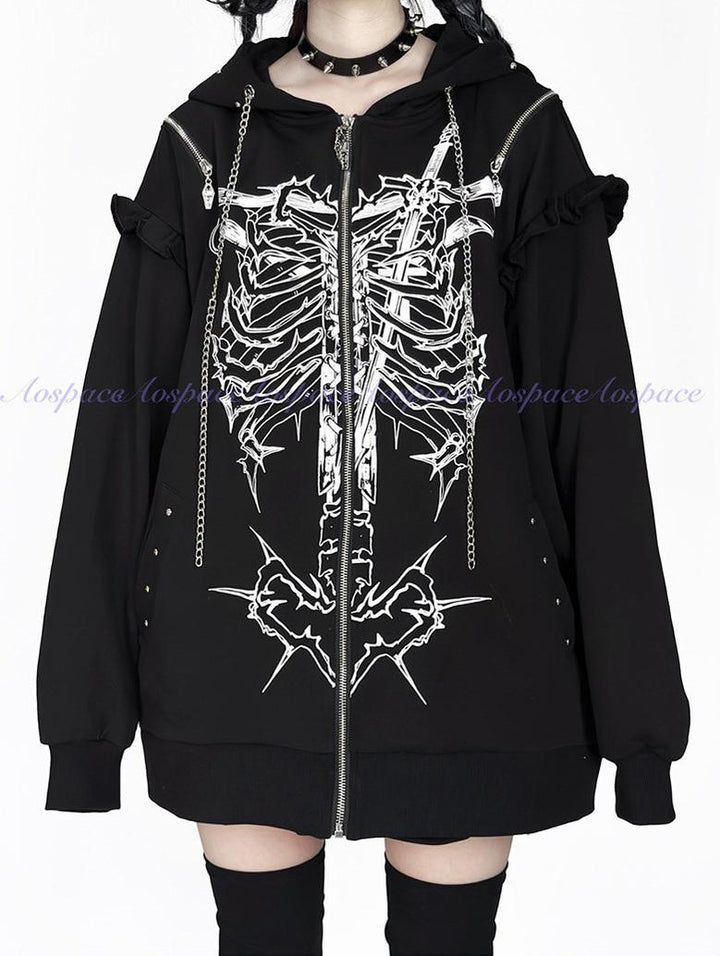 Subculture Ribcage Printed Short Coat, Zipper Shoulder 44482:811061