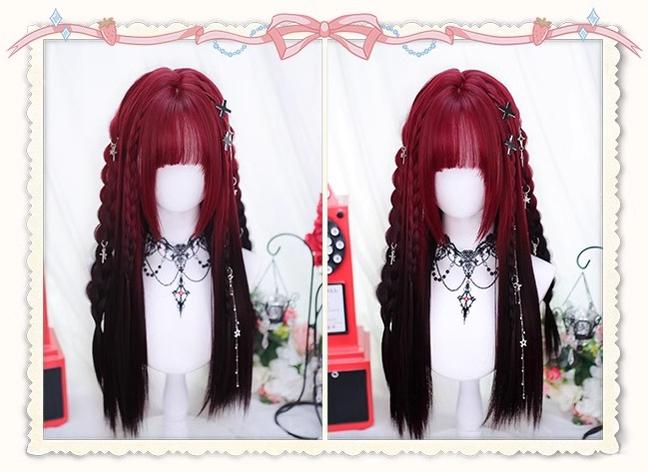 Lolita Wig Y2K Long Staight Wig Red Black Gradient Wig 35608:500806 35608:500806