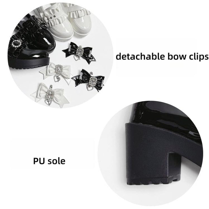 Jirai Kei Mid-Heel Loafer Shoes, Detachable Bow Clips 44005:792730