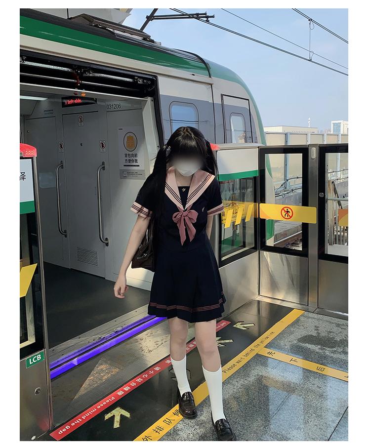 Navy and Pink JK Uniform Top + Pleated Skirt 43790:785179