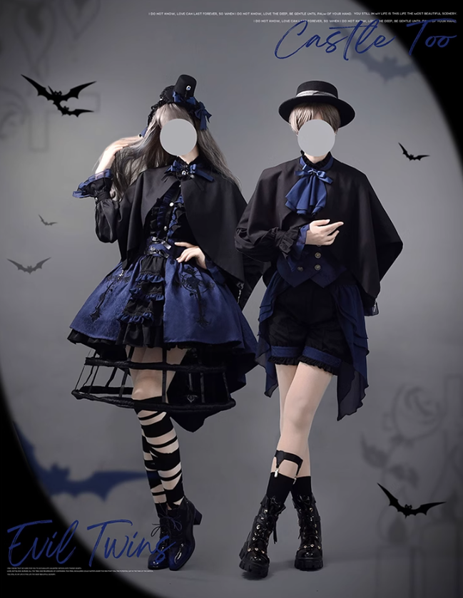 Ouji Lolita Prince Outfit Navy Blue Lolita Blouse Skirt Set 39360:633302