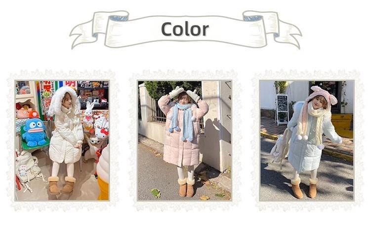 Kawaii Winter Coat Rabbit Ear Hooded Long Down Jacket 40340:665638