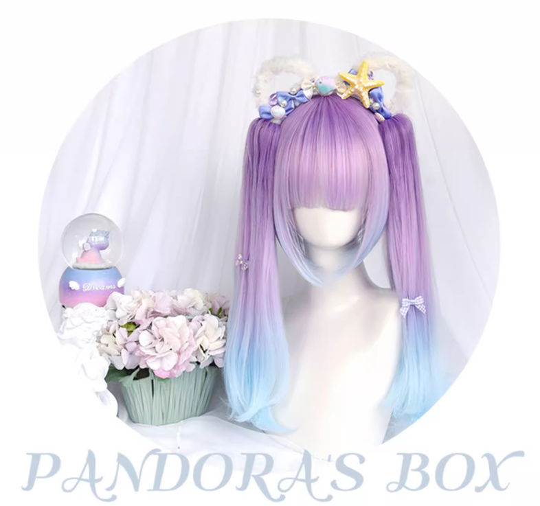 Lolita Wig Blue-Purple Bob Haircut Claw Clip Ponytails 39346:635542