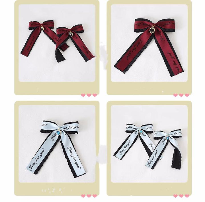 Jirai Kei Ryousangata Hair Clips with Letter Ribbons and Bow 22544:333186