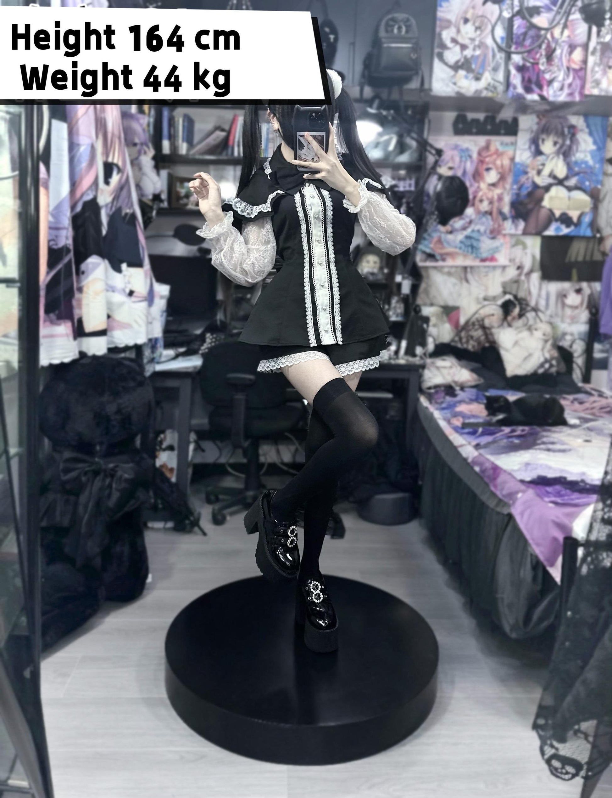 Jirai Kei Dress Set Lace Sleeve Black Cape Outfit Sets 37456:561462