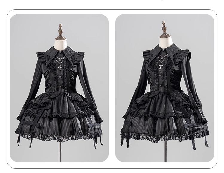 Gothic Lolita Black OP Dress, Bat Wing Collar 44074:796010
