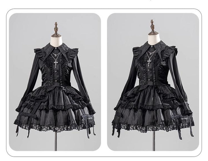Gothic Lolita Black OP Dress, Bat Wing Collar 44074:796010