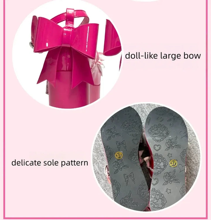 Sweet Lolita Platform Shoes, Bow and Heart-Shaped Pearl 45357:846133