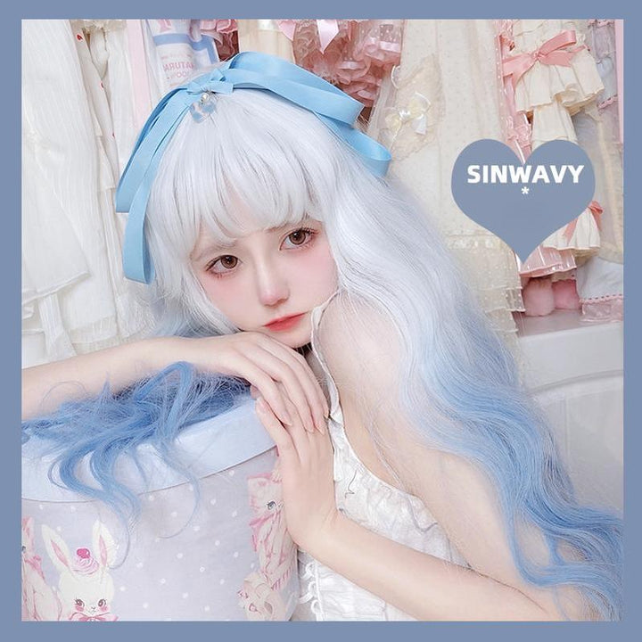 Lolita Wig White-Blue Gradient Cute Long Curly Wig 39356:641034