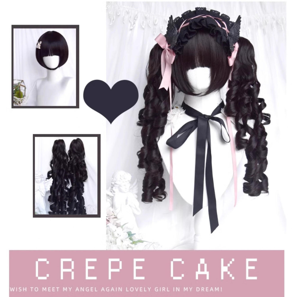 Black Jirai Kei Wig Set Lolita Roman Curly Double Ponytail 42183:731491