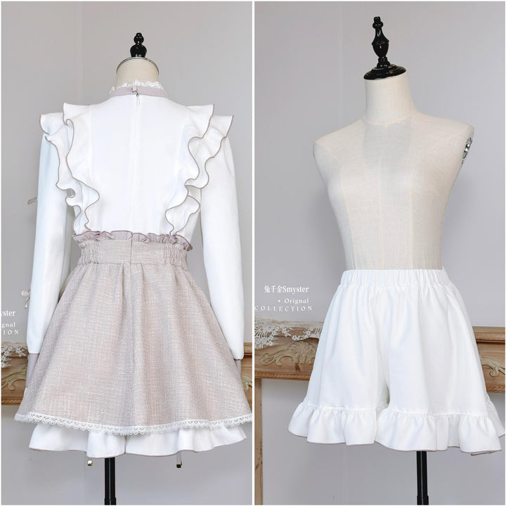 Pink and White Ryousangata Tweed Dress, Elastic Shorts 44755:825277