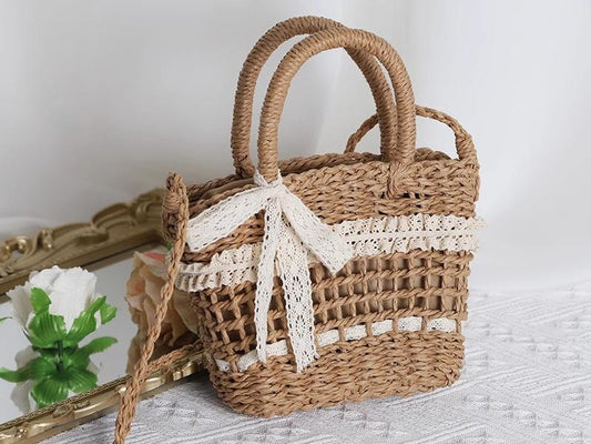 Mori Kei Bag Cottagecore Woven Bag Paper Straw Handbag (Khaki) 36446:523074