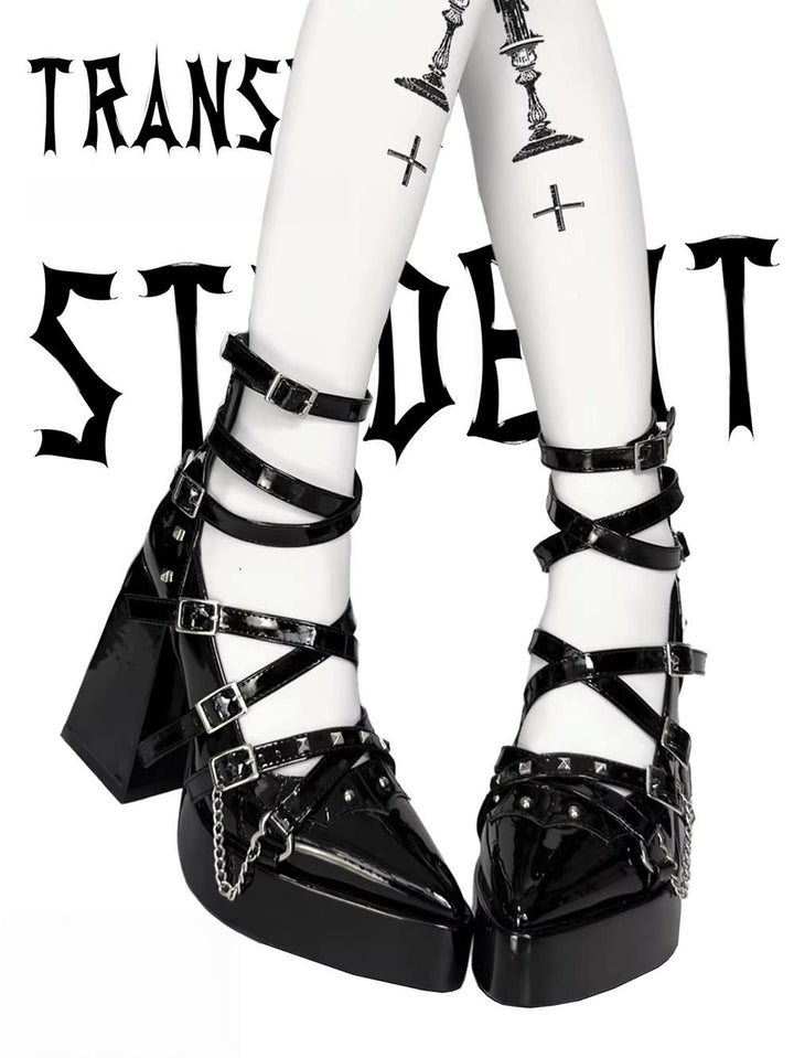Punk Subculture Heels Shoes, Pointed Toe (Black / 35 36 37 38 39 40) 44928:828700