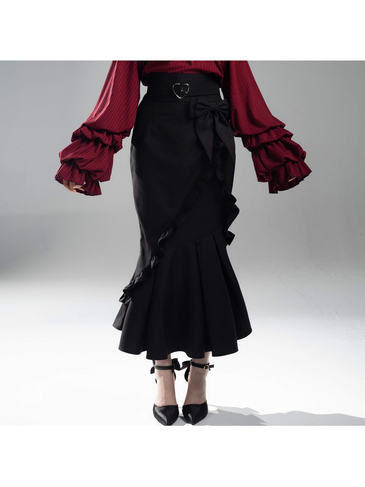 Jirai Kei Skirt Long Bow Knot Frill Skirt Fishtail Skirt 41026:684660