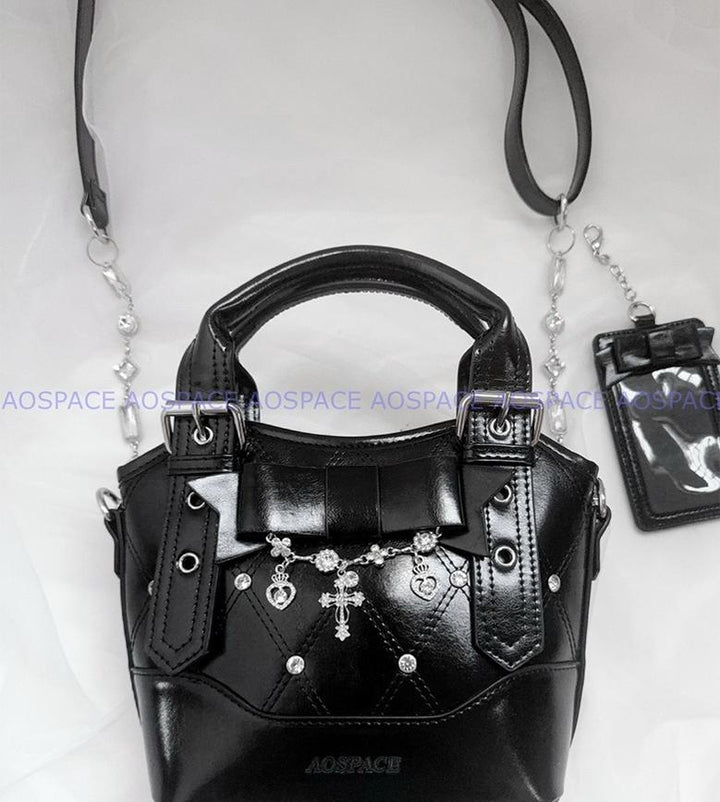 Oil-waxed Leather Jirai Kei Cross-body Bag, Detachable Strap 44161:798505