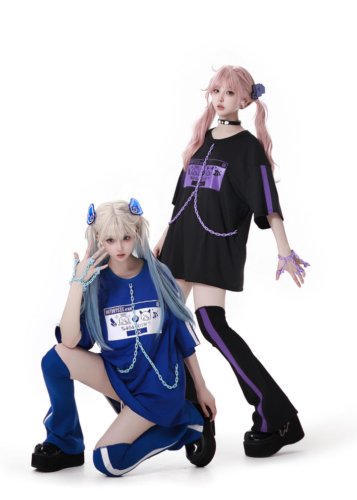 Jirai Kei T-shirt Outfit With Detachable Chain Accents 43194:771537