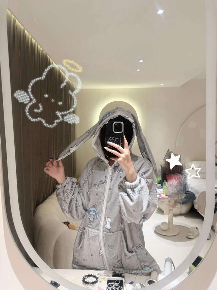 Bunny-ear Hooded Pajamas Set, Angel Bunny Print 44749:830362
