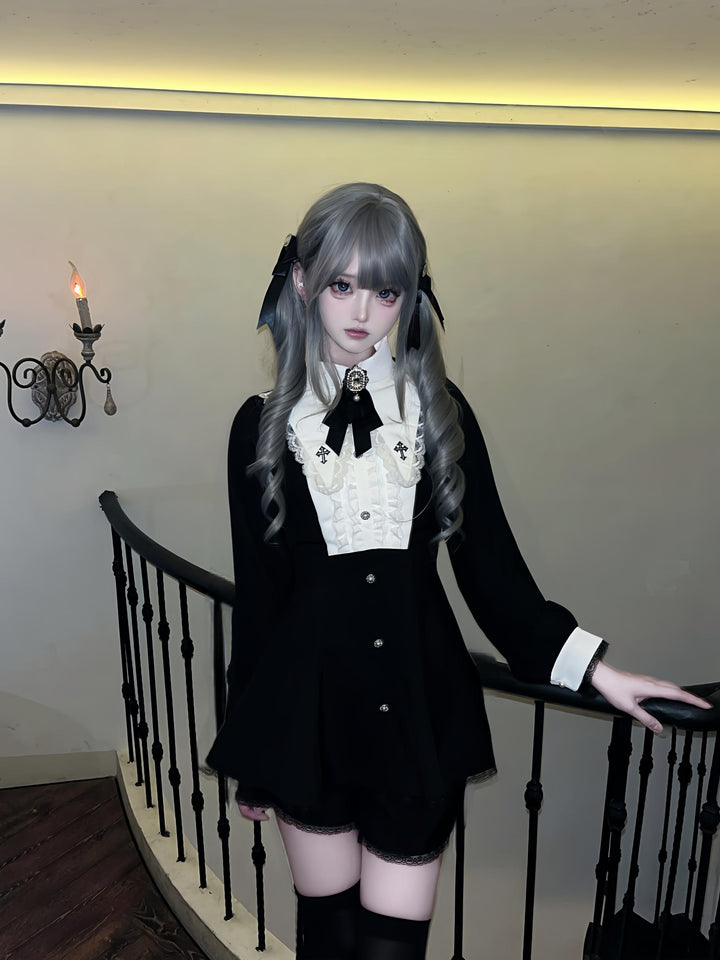 Jirai Kei Dress Set, Pointed Collar With Cross Accents 44145:797357