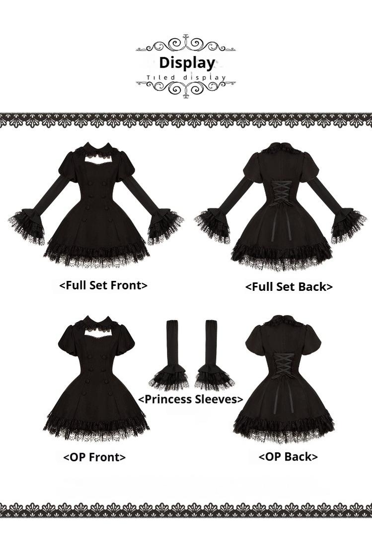 Black Gothic Lolita OP Dress with Removable Princess Sleeves 42492:743562