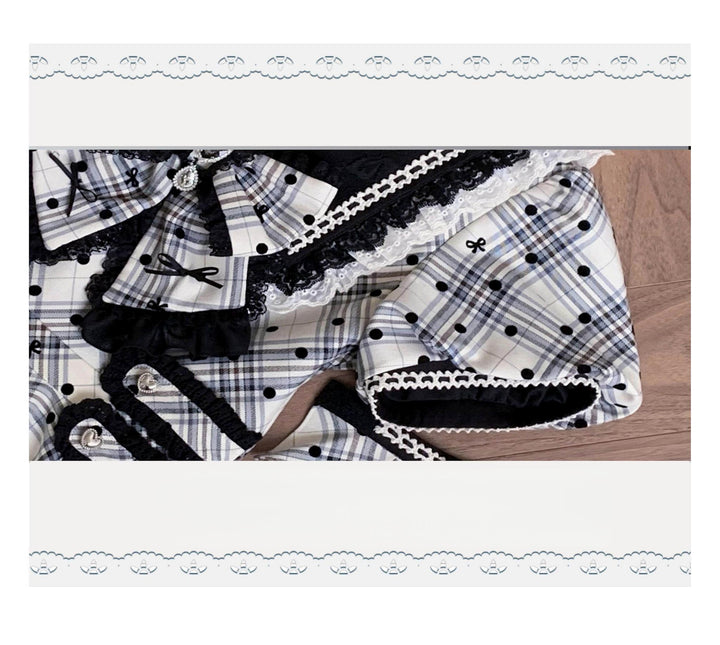 Cotton Lining Jirai Kei Dress, Plaid & Polka Dot Style 44924:830009