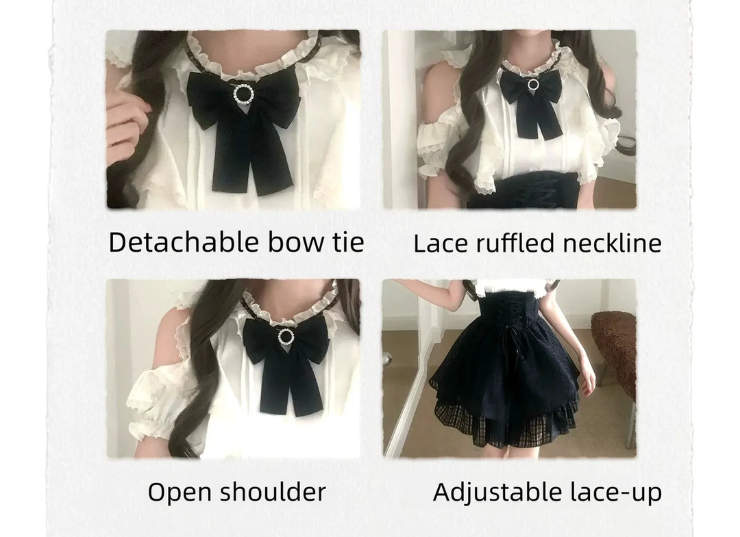 Seiso Kei Open Shoulder Blouse, High Waist Skirt 45344:849402
