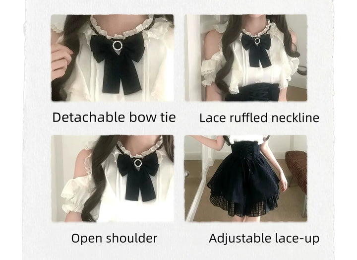 Seiso Kei Open Shoulder Blouse, High Waist Skirt 45344:849402