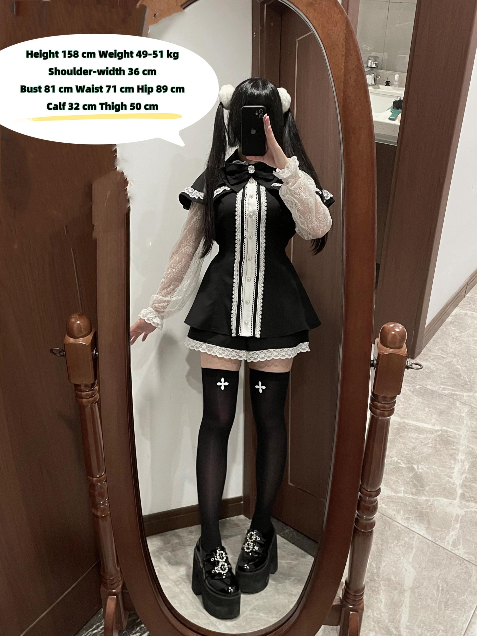 Jirai Kei Dress Set Lace Sleeve Black Cape Outfit Sets 37456:561464
