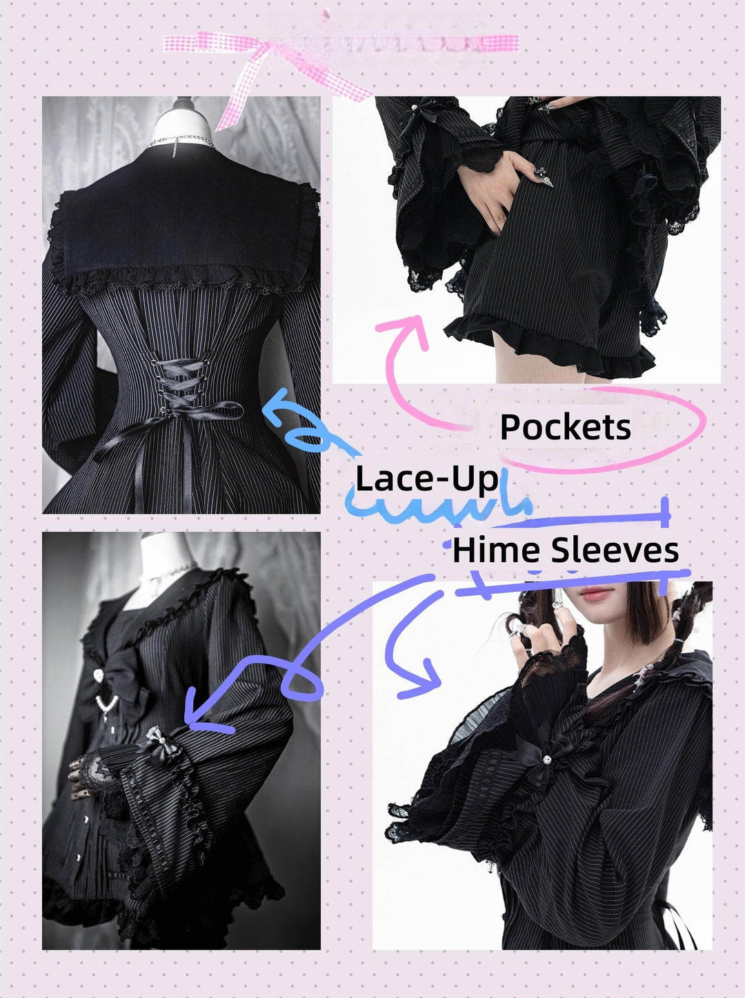 Jirai Kei Hime Sleeves Dress, Pocketed Shorts 44215:808564