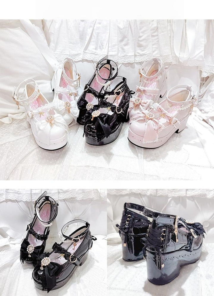 Jirai Kei Platform Shoes, Detachable Pearl-Like Chain 44929:828601