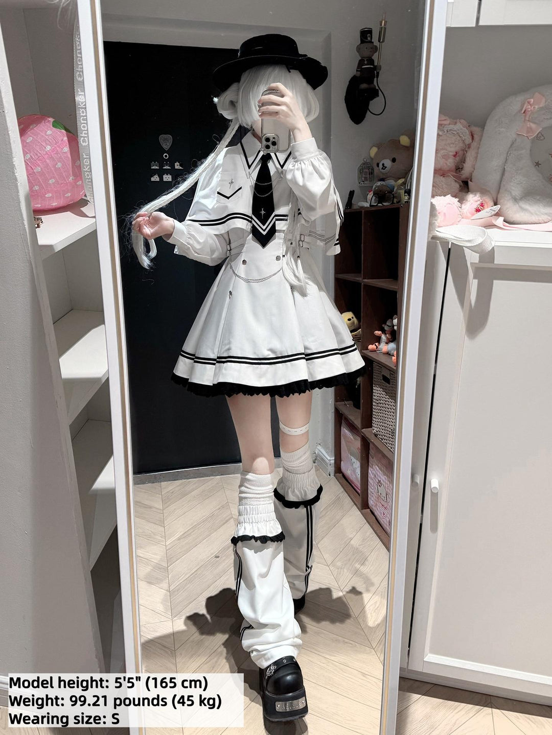 Sailor-Inspired Long Sleeve Dress Set, Detachable Cape 44557:816004