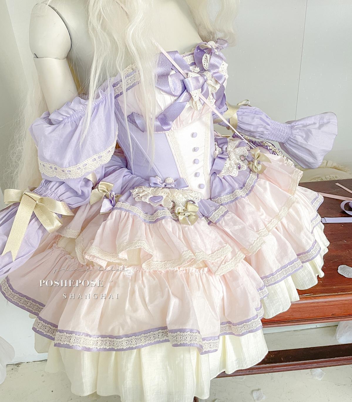 Lolita Dress Set Sweet Violet Pink Puffy Dress Corset Dress 36388:554790