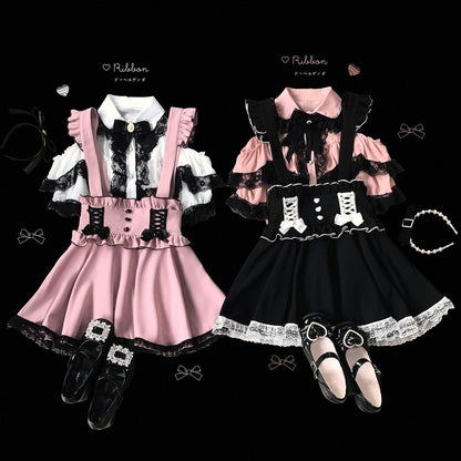 Jirai Kei Suspender Skirt Ruffled Lace Strap Salopette 35372:544198