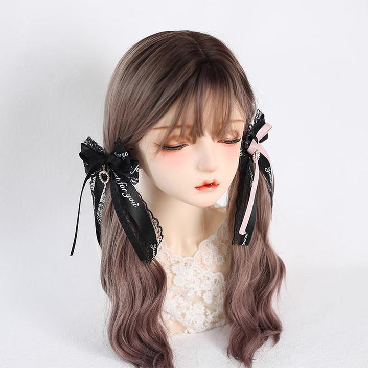 Jirai Kei Black Pink Hair Pin Lace Ribbon Hair Clip 22536:322354