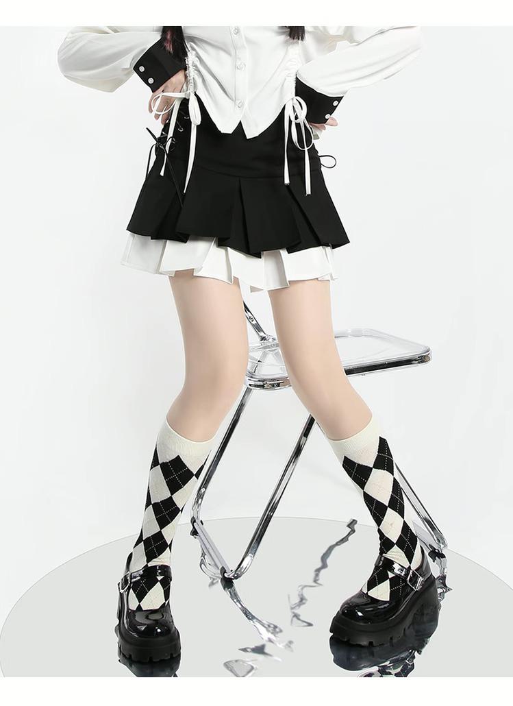 Kawaii Fashion Black Skirt Side Lace Up Pleated Skirt 22750:326972 22750:326972