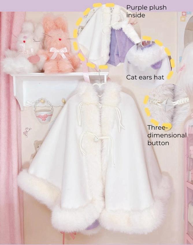 Sweet Lolita Winter Coat Cat Ear Woolen Cloak Kawaii Lolita Cape 40288:667928