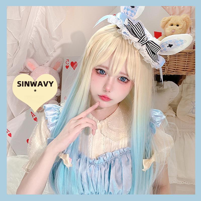 Lolita Wig Yellow-Blue Gradient Long Straight Wig 39352:640668