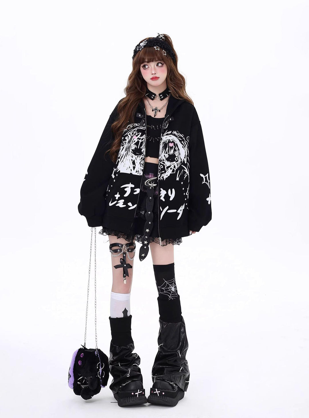 Plus Size Jirai Kei Coat Dark Comic Print Autumn Hoodie 39404:627234