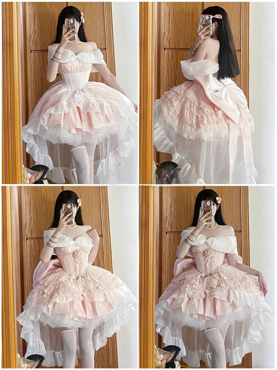 Lolita Dress Set Sakura Pink Princess Dress With Train 38096:627958