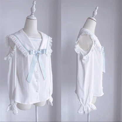 Jirai Kei Blouse Sailor Collar Off-Shoulder Shirt 35802:504254